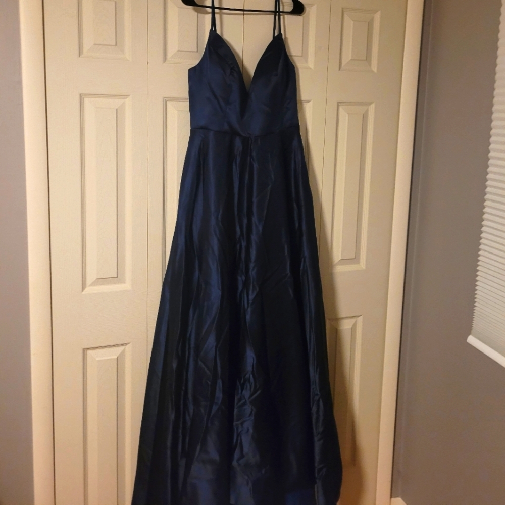 Navy blue gown.